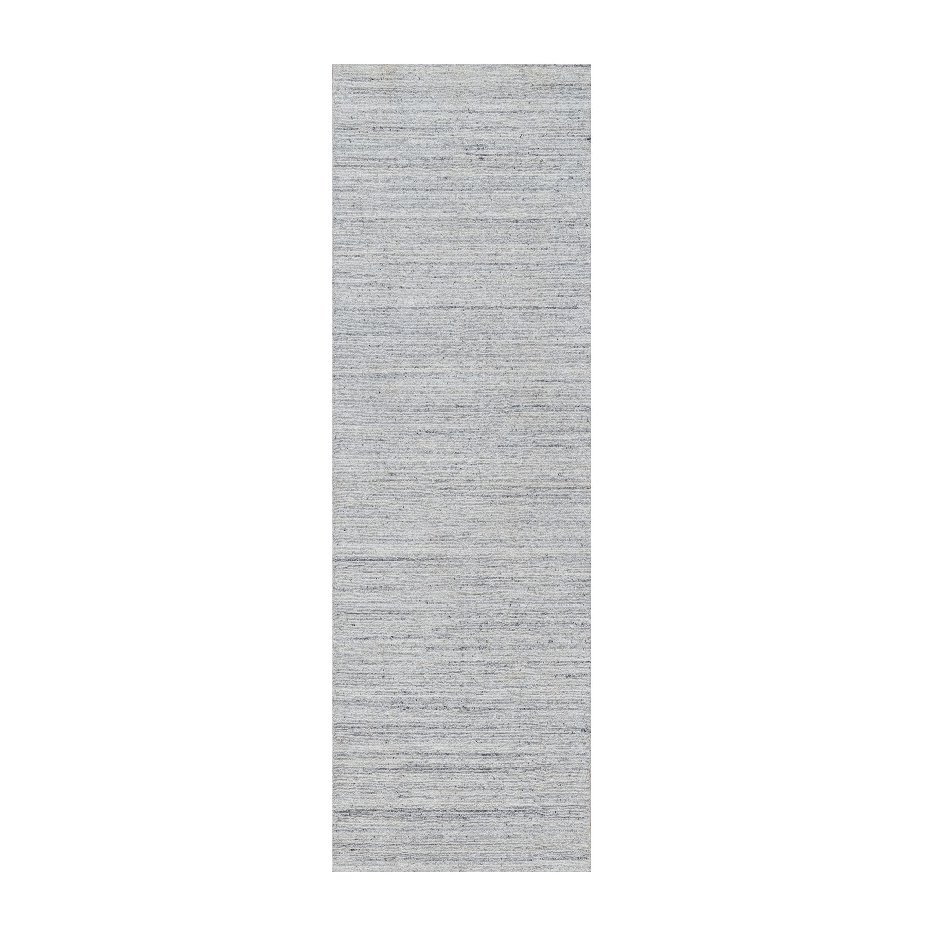 2'6"x8' Frost White, Plain Modern Striae Design, Hand Loomed, Soft Pile, Natural Wool, Runner, Oriental Rug 